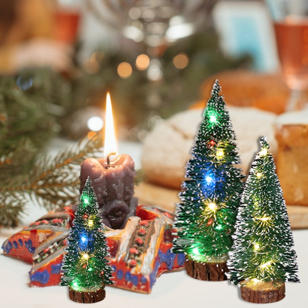 Clearance Sale! Tabletop Mini Christmas Tree With LED Lights Pine Needle  Flocking Stained Cedar Desktop Christmas Ornaments 